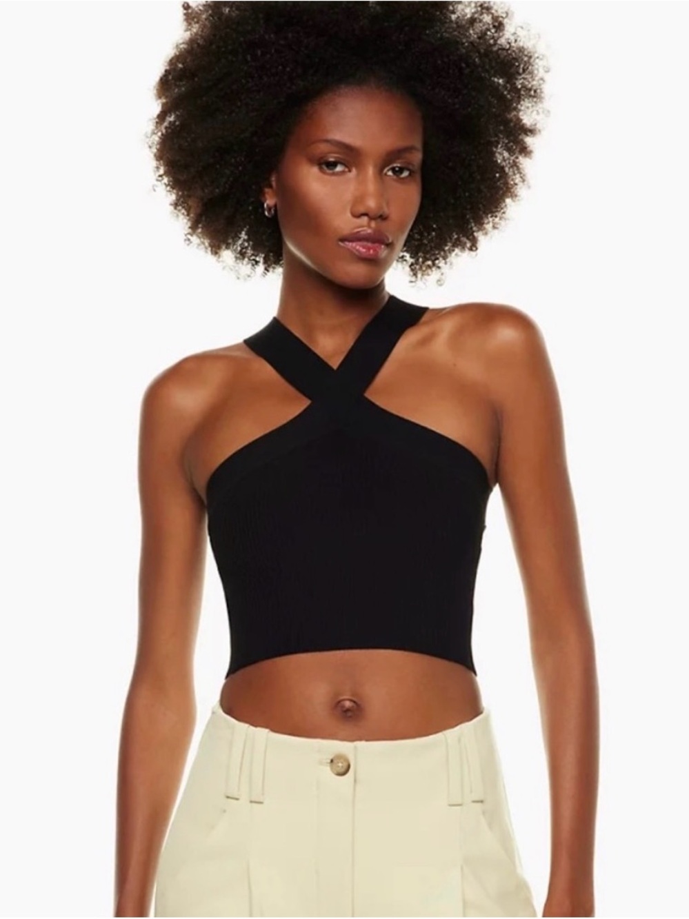 Aritzia Black sculpt knit Crisscross Halter Ribbed Crop Tank